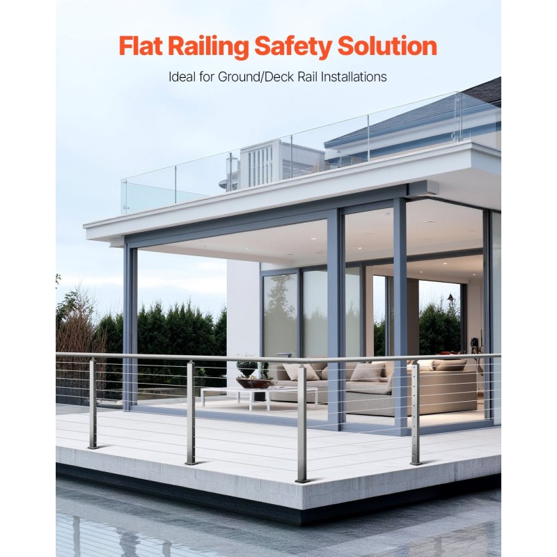 Kaapelikäsijohteen pylväs ruostumaton teräs 91,4 cm esiporatut reiät jauhemaalattu hopea