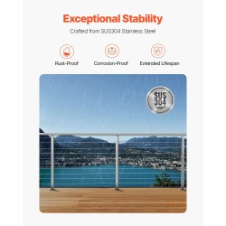 Kaapelikäsijohteen pylväs ruostumaton teräs 91,4 cm esiporatut reiät jauhemaalattu hopea