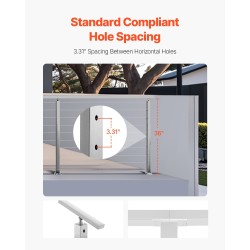 Kaapelikäsijohteen pylväs ruostumaton teräs 91,4 cm esiporatut reiät jauhemaalattu hopea