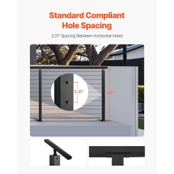 Kaapelikäsijohteen pylväs SUS304 ruostumaton teräs musta 106,7 cm 1 kpl terasseille