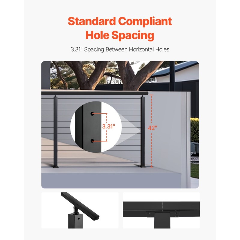 Kaapelikäsijohteen pylväs SUS304 ruostumaton teräs musta 106,7 cm 1 kpl terasseille