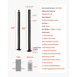 Kaapelikäsijohteen pylväs SUS304 ruostumaton teräs musta 106,7 cm 1 kpl terasseille