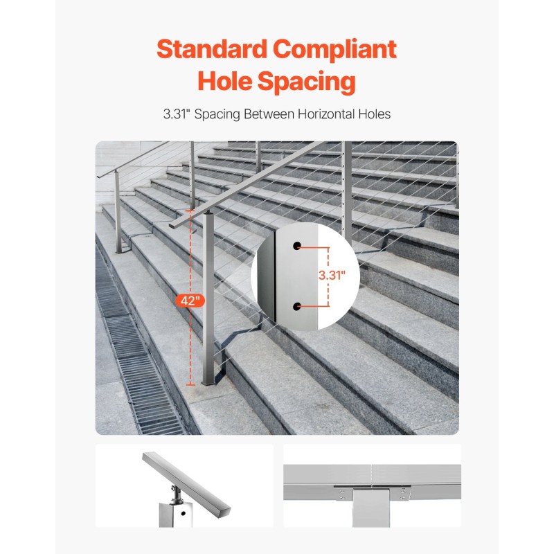 Ruostumaton terästolppa 42x2x2 tuumaa valmiiksi poratut kolmenkymmenen asteen reiät