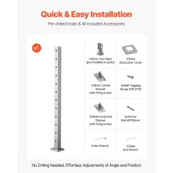 Ruostumaton terästolppa 42x2x2 tuumaa valmiiksi poratut kolmenkymmenen asteen reiät
