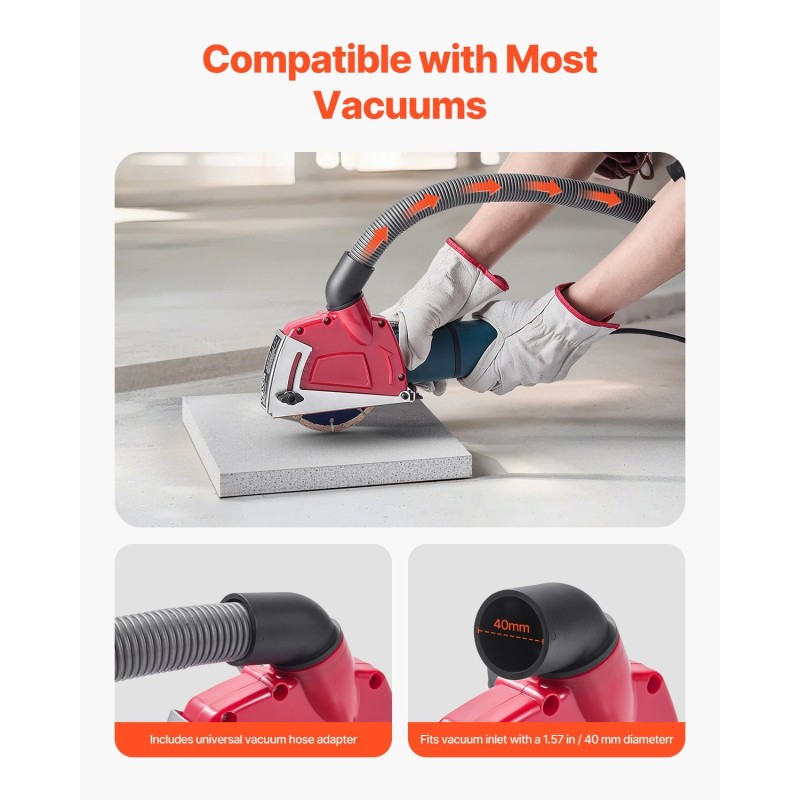 Katkaisupölysuoja 4–5 tuuman laikoille säädettävä 0–32 mm imuriin liitettävä mukana 6 kiristysprikkaa