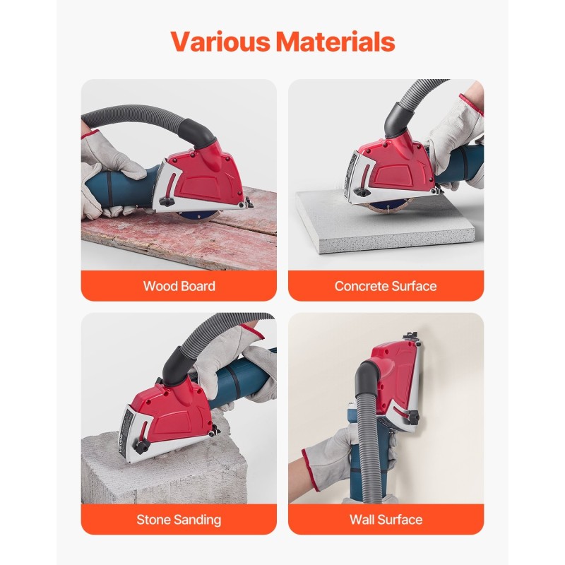 Katkaisupölysuoja 4–5 tuuman laikoille säädettävä 0–32 mm imuriin liitettävä mukana 6 kiristysprikkaa