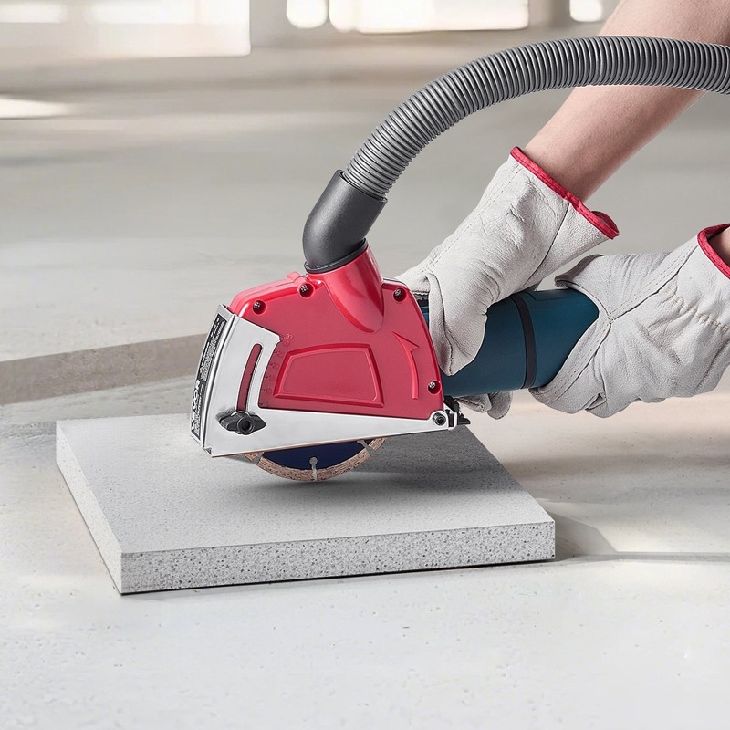 Katkaisupölysuoja 4–5 tuuman laikoille säädettävä 0–32 mm imuriin liitettävä mukana 6 kiristysprikkaa