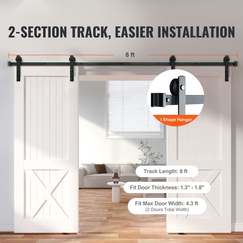 Liukuovisarja hiiliteräs musta 2440 mm kisko kaksiosaisille oville