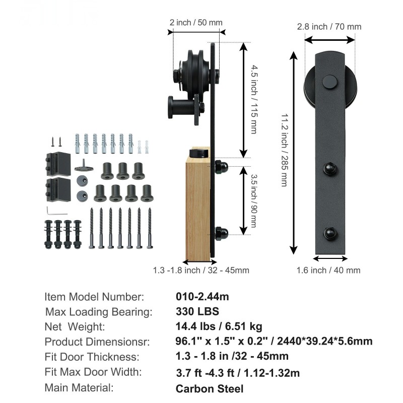 Liukuoven asennussarja hiiliteräs 2440 mm yhdelle ovelle 149,7 kg
