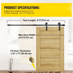 Liukuoven kiskosarja hiiliteräs 274 cm kisko musta kantavuus 150 kg