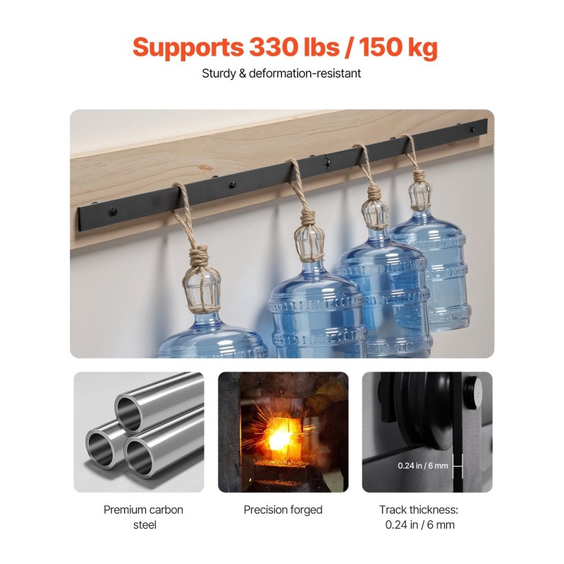 Liukuoven kiskosarja hiiliteräs 1830 mm musta 150 kg sopii 36 tuuman oville