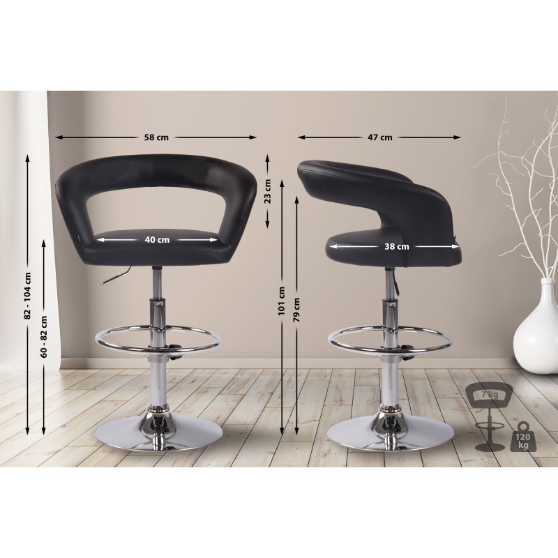 Tyylikäs säädettävä baarijakkarapari pyörivällä istuimella ja jalkatuella