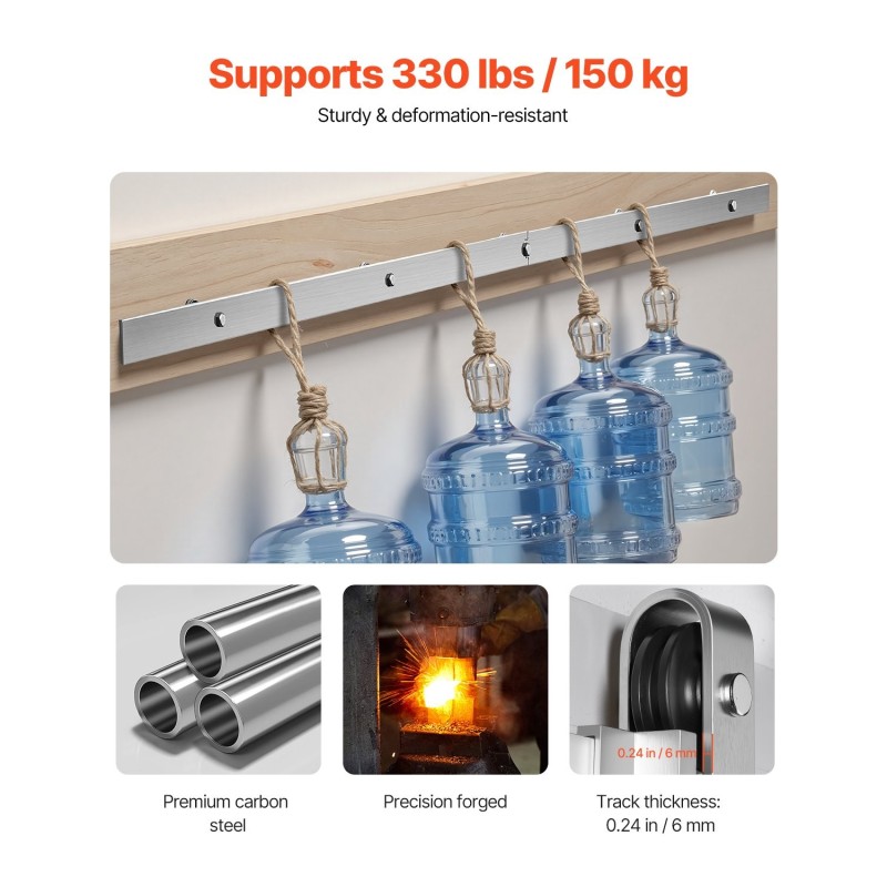 Liukuvan navettaoven kiskosarja 5FT hiiliteräs kisko POM-rullilla harjattu nikkelipinta