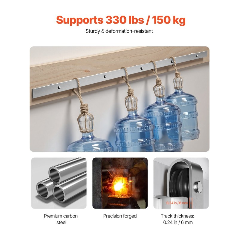 Liukuoven kiskosarja hiiliteräksinen 183 senttimetriä mattahopea 150 kilogrammaa sisä- ja ulkokäyttöön