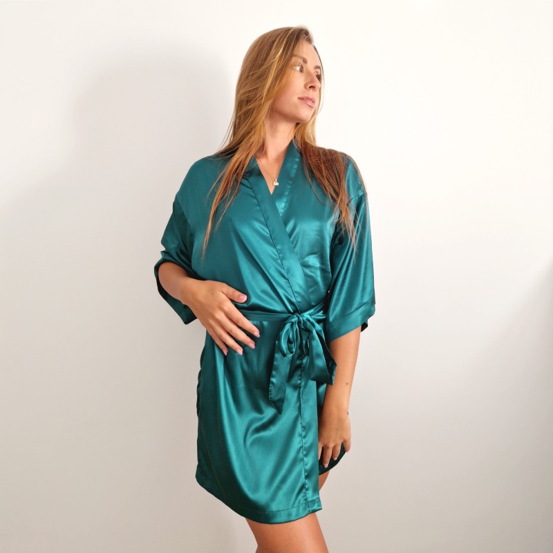 Kimono satiini vihreä 87 x 118 cm + 40 cm hiha