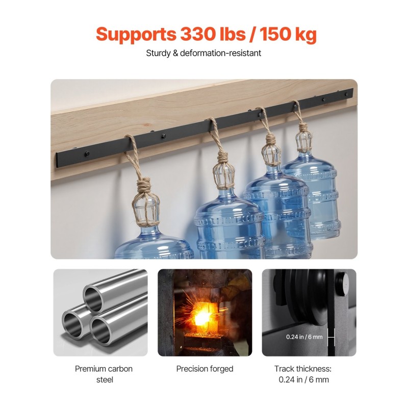 Liukuoven kiskosarja hiiliteräksinen 3000 mm 150 kg musta