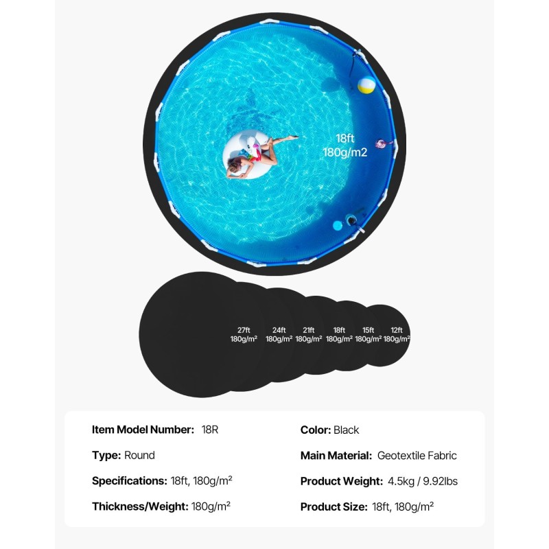 Pyöreä suojamatto geotekstiilikangas 180 g/m² 18 jalan uima-altaalle