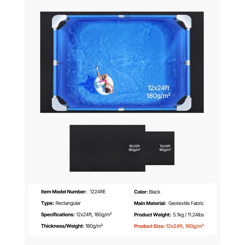 Allasalustan suojamatto suorakaiteen muotoinen kierrätetty geotekstiili 12x24 jalkaa
