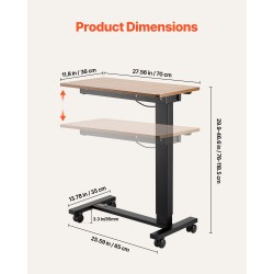 Sängyn ja sohvan vieripöytä sähköisellä korkeudensäätöllä lastulevyllä teräsrungolla pyörillä