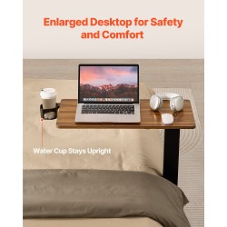 Sängyn ja sohvan vieripöytä sähköisellä korkeudensäätöllä lastulevyllä teräsrungolla pyörillä