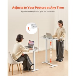 Säädettävä sängynpöytä valkoinen lastulevy teräsrunko pyörillä mukitelineellä