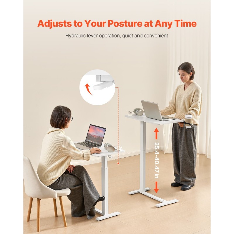 Säädettävä sängynpöytä valkoinen lastulevy teräsrunko pyörillä mukitelineellä