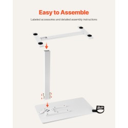 Säädettävä sängynpöytä valkoinen lastulevy teräsrunko pyörillä mukitelineellä