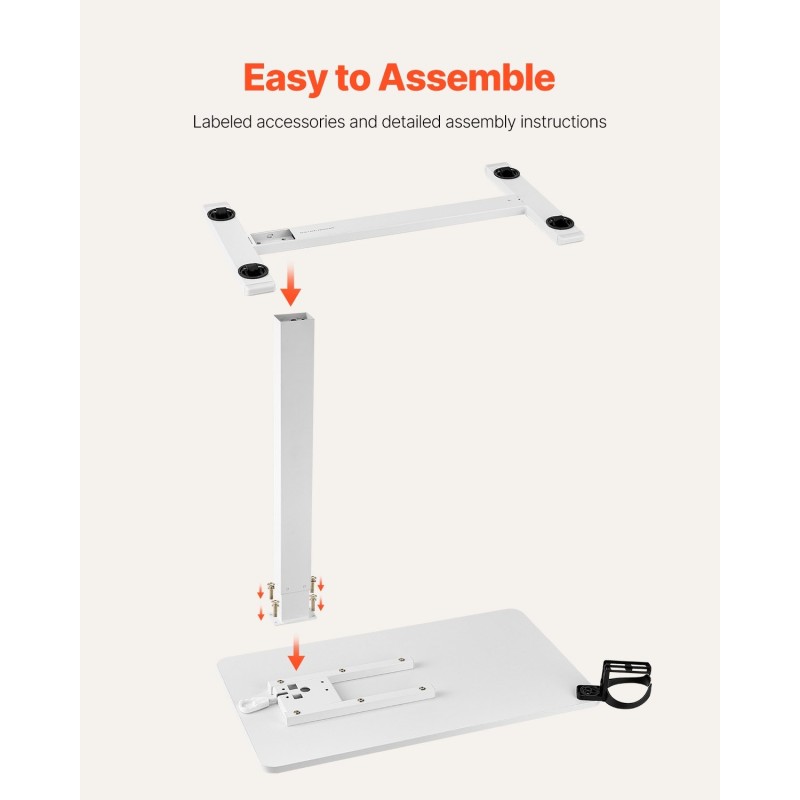 Säädettävä sängynpöytä valkoinen lastulevy teräsrunko pyörillä mukitelineellä