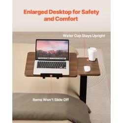 Sängynpöytä korkeussäädettävä lastulevyinen kallistettava pöytätaso 70x40 cm pyörillä