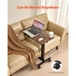 Sängynpöytä korkeussäädettävä lastulevyinen kallistettava pöytätaso 70x40 cm pyörillä