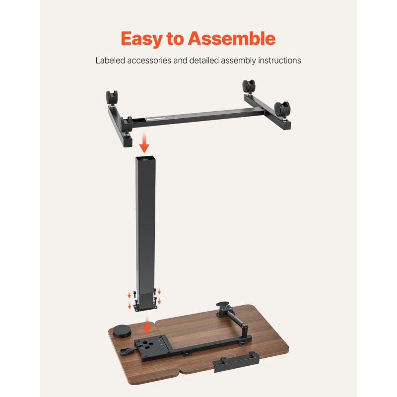 Sängynpöytä korkeussäädettävä lastulevyinen kallistettava pöytätaso 70x40 cm pyörillä