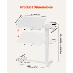 Säädettävä sängynpöytä lastulevy seosteräsrunko kallistettava levy pyörillä korkeus 64.5–102.5 cm
