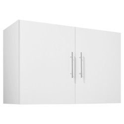 Seinälle asennettava 2 ovinen pyykkihuonekaappi valkoinen lastulevystä ja MDF levystä säädettävällä hyllyllä