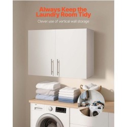 Seinäasenteinen pyykkikaappi valkoinen lastulevy ja MDF-levy kaksi ovea säädettävä hylly
