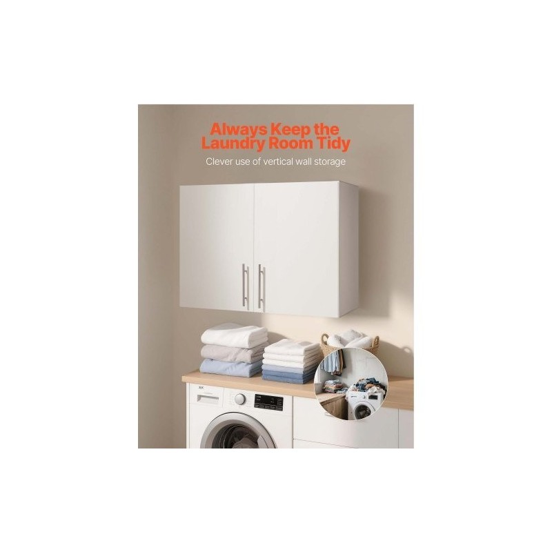 Seinäasenteinen pyykkikaappi valkoinen lastulevy ja MDF-levy kaksi ovea säädettävä hylly