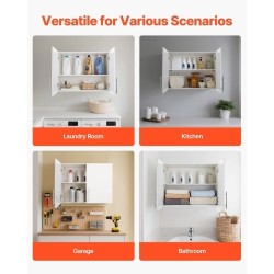 Seinäasenteinen pyykkikaappi valkoinen lastulevy ja MDF-levy kaksi ovea säädettävä hylly