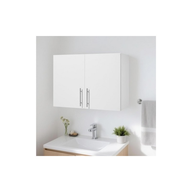 Seinäasenteinen pyykkikaappi valkoinen lastulevy ja MDF-levy kaksi ovea säädettävä hylly