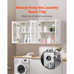 Seinälle asennettava pyykkihuonekaappi lastulevy MDF-levy valkoinen 30,5x61x61 cm 4 ovea säädettävät hyllyt