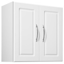 Seinään asennettava valkoinen kaksitasoinen kaappi säädettävällä hyllyllä lastulevystä ja MDF levystä