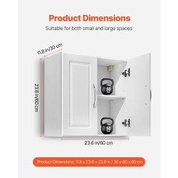 Seinään asennettava valkoinen kaksitasoinen kaappi säädettävällä hyllyllä lastulevystä ja MDF-levystä