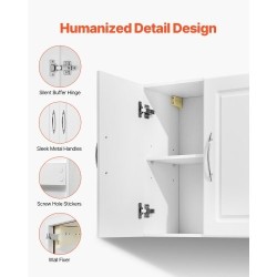 Seinään asennettava valkoinen kaksitasoinen kaappi säädettävällä hyllyllä lastulevystä ja MDF-levystä