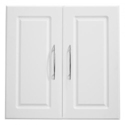 Seinään asennettava valkoinen kaksitasoinen kaappi säädettävällä hyllyllä lastulevystä ja MDF-levystä