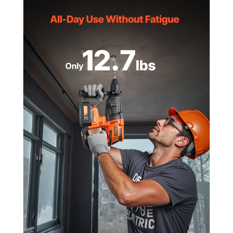 Poravasara 20V harjaton akkukäyttöinen SDS-Plus-istukalla 4,0Ah akku ergonominen kahva