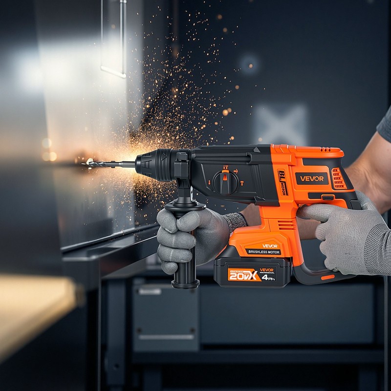 Poravasara 20V harjaton akkukäyttöinen SDS-Plus-istukalla 4,0Ah akku ergonominen kahva