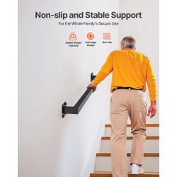 Seinään asennettava portaiden kaide neliöputkinen hiiliteräs 1215 mm musta sisäkäyttöön