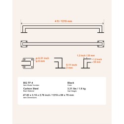 Seinään asennettava portaiden kaide neliöputkinen hiiliteräs 1215 mm musta sisäkäyttöön