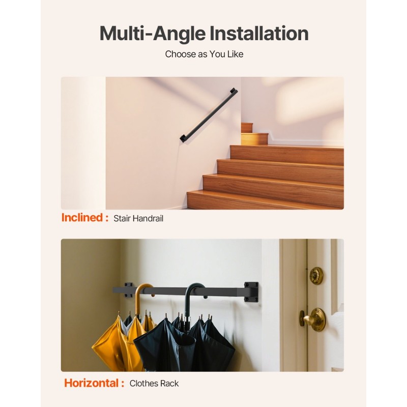 Seinäkiinnitteinen portaankaide hiiliterästä 910 mm kaksiosainen musta sisäkäyttöön