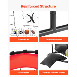 Lentopallon harjoitteluverkko korkeussäädettävä teräsrunko lukittavilla pyörillä pallonkeräyspussilla