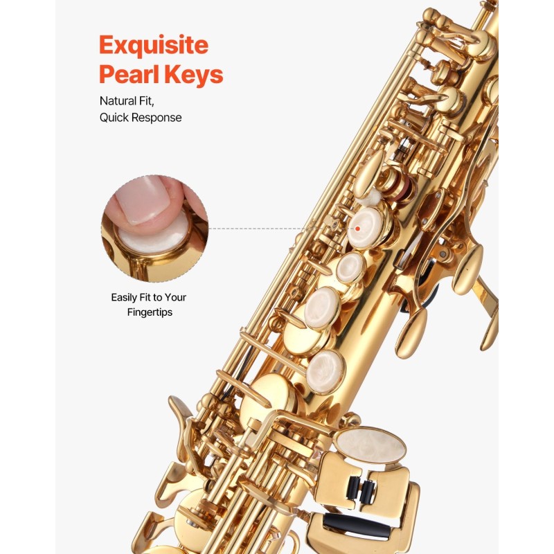 Sopraanosaksofoni messinkirunkoinen B-vireinen 23 näppäintä 33 sävelen ääniala