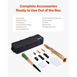 Sopraanosaksofoni messinkirunkoinen B-vireinen 23 näppäintä 33 sävelen ääniala